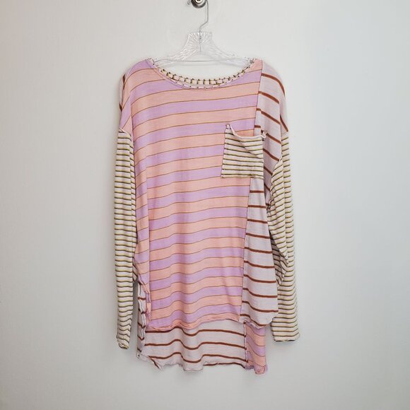 Free People mixed stripe jersey top in peach - Picture 1 of 14